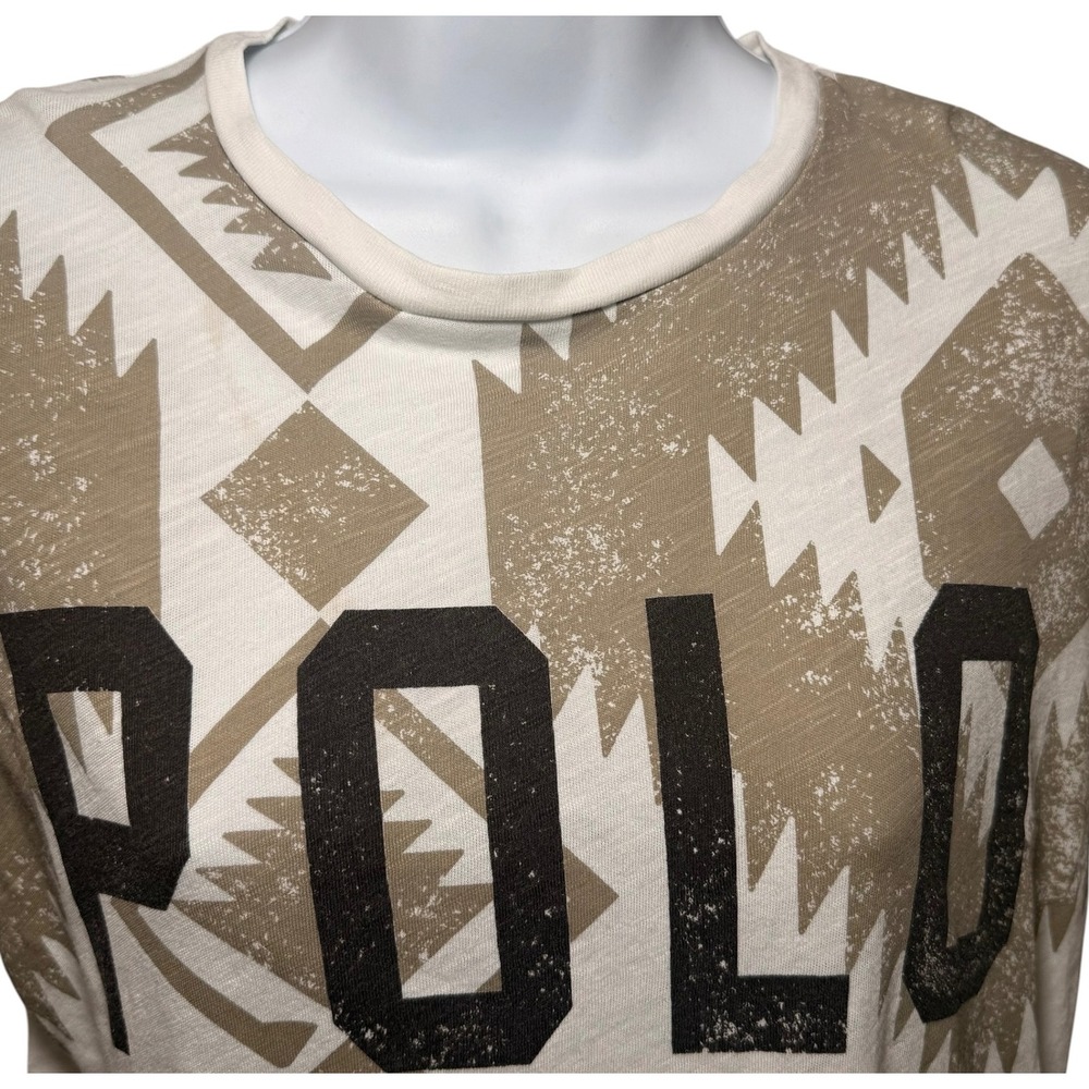 Polo Ralph Lauren Womens Small Southwestern Geometric Print T-Shirt Tan Cream